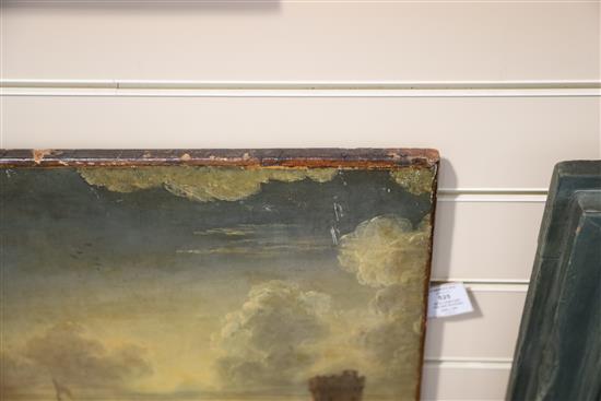 18th century Italian School Figures overlooking a harbour 27 x 22.5in., unframed
